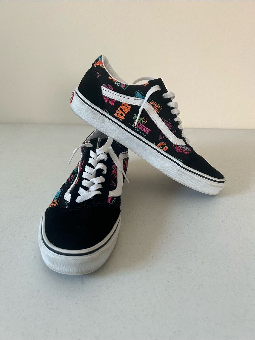 Vans Black Low-Top Sneakers with Neon Graphic Accents